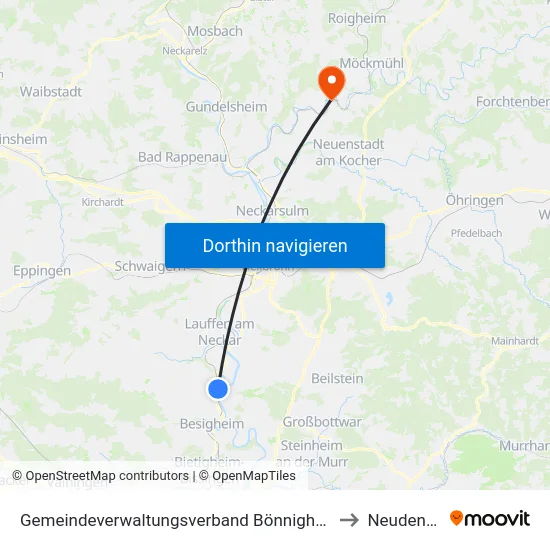Gemeindeverwaltungsverband Bönnigheim to Neudenau map