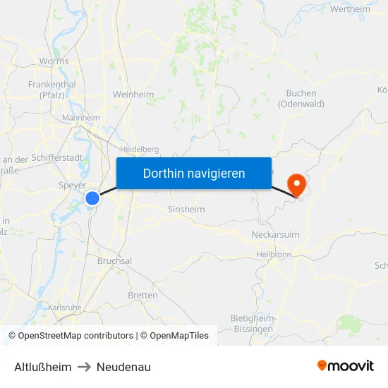 Altlußheim to Neudenau map