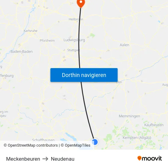 Meckenbeuren to Neudenau map