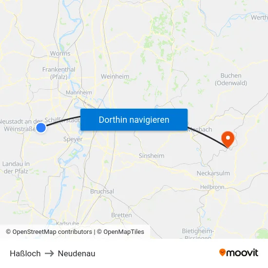 Haßloch to Neudenau map