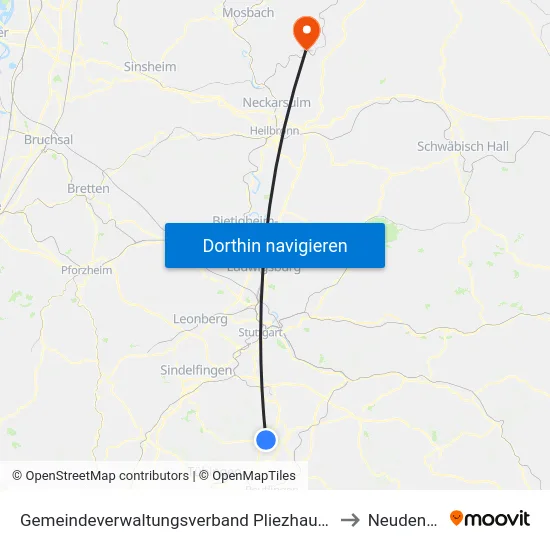 Gemeindeverwaltungsverband Pliezhausen to Neudenau map