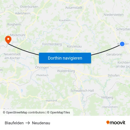 Blaufelden to Neudenau map