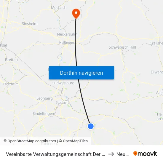Vereinbarte Verwaltungsgemeinschaft Der Stadt Kirchheim Unter Teck to Neudenau map