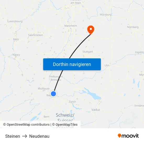 Steinen to Neudenau map