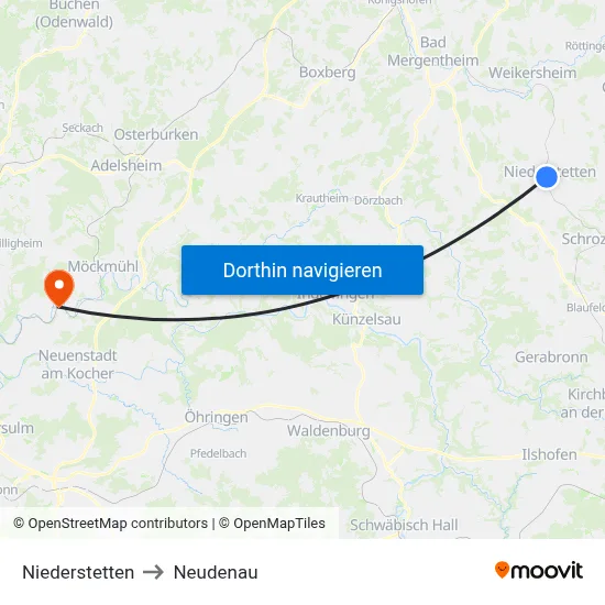 Niederstetten to Neudenau map