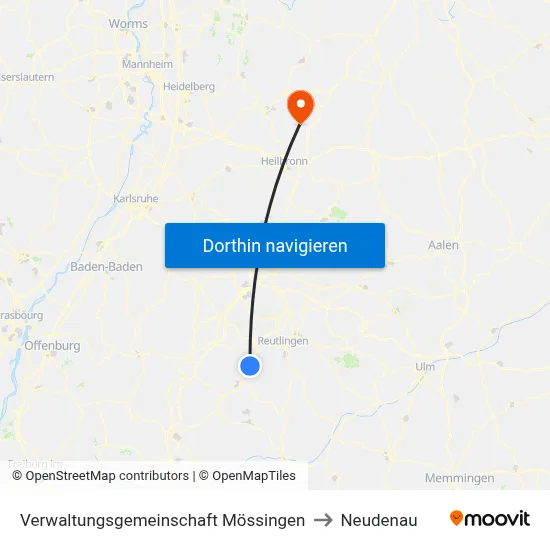 Verwaltungsgemeinschaft Mössingen to Neudenau map