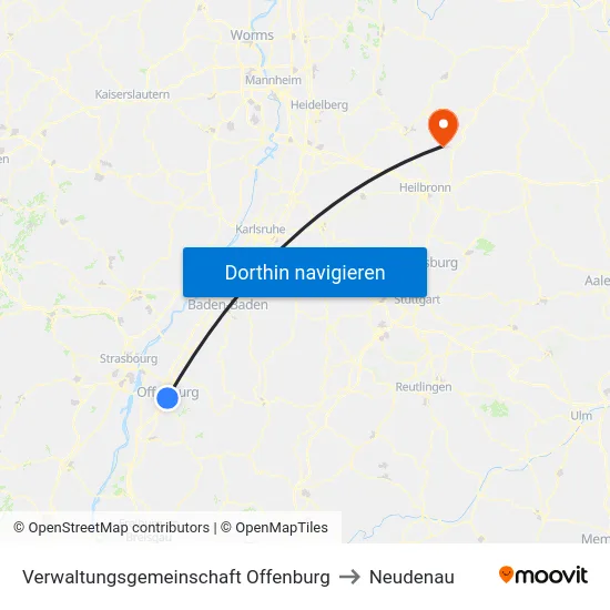 Verwaltungsgemeinschaft Offenburg to Neudenau map