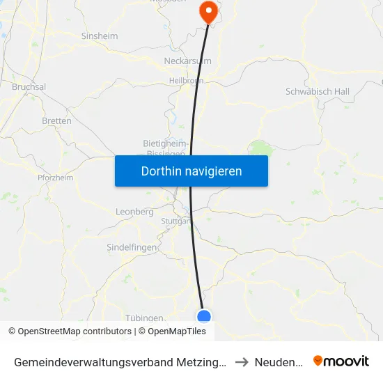 Gemeindeverwaltungsverband Metzingen to Neudenau map