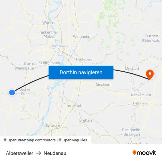 Albersweiler to Neudenau map