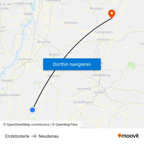 Enzklösterle to Neudenau map