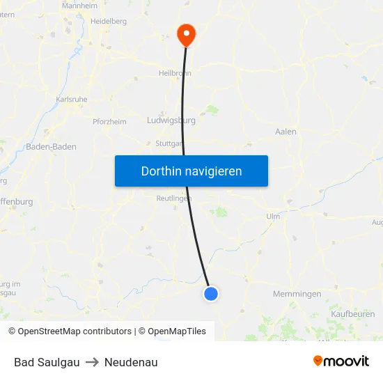 Bad Saulgau to Neudenau map