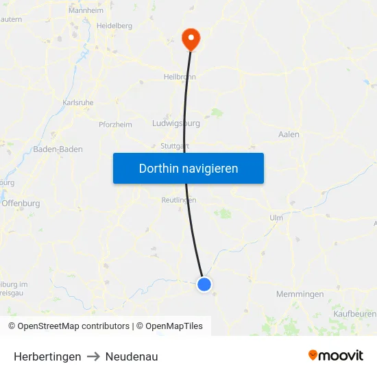 Herbertingen to Neudenau map