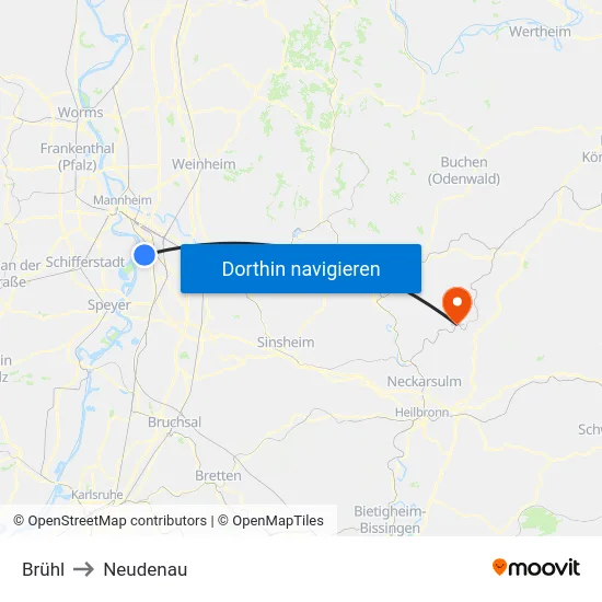 Brühl to Neudenau map