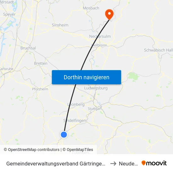 Gemeindeverwaltungsverband Gärtringen/Ehningen to Neudenau map