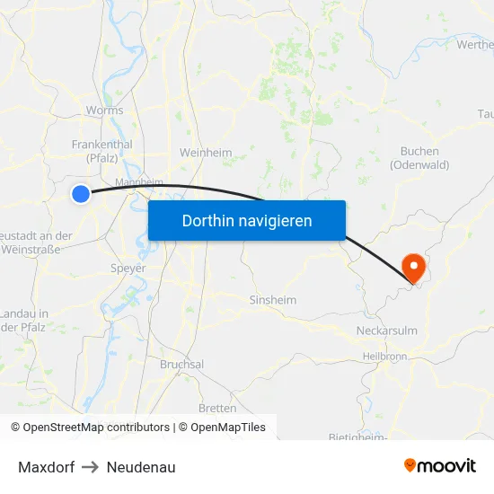 Maxdorf to Neudenau map