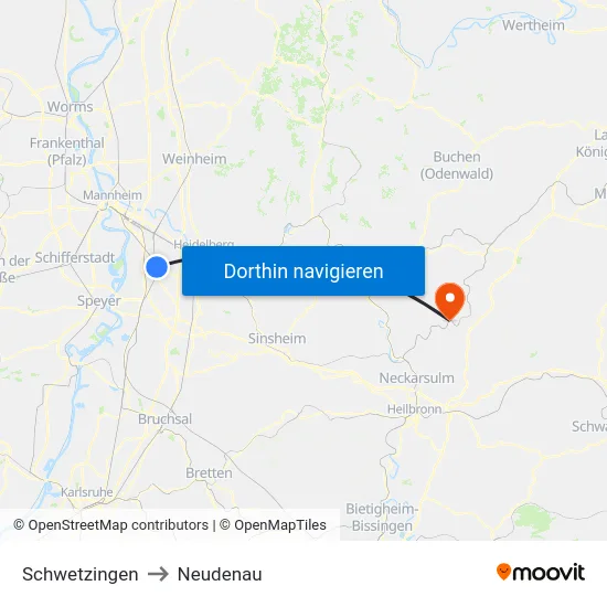 Schwetzingen to Neudenau map
