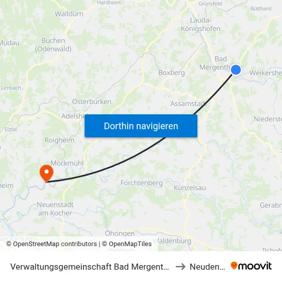 Verwaltungsgemeinschaft Bad Mergentheim to Neudenau map