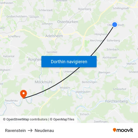Ravenstein to Neudenau map