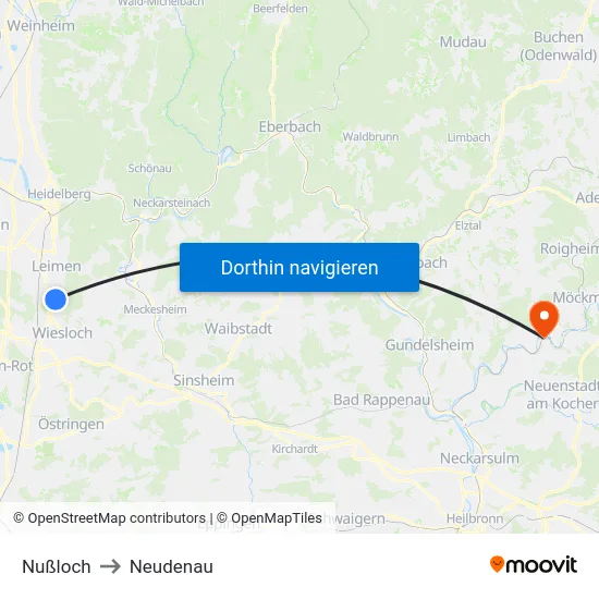 Nußloch to Neudenau map