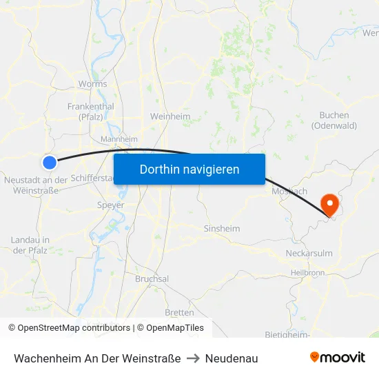 Wachenheim An Der Weinstraße to Neudenau map