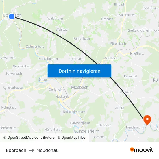 Eberbach to Neudenau map