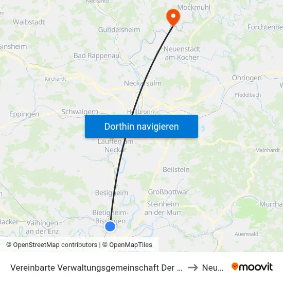 Vereinbarte Verwaltungsgemeinschaft Der Stadt Bietigheim-Bissingen to Neudenau map