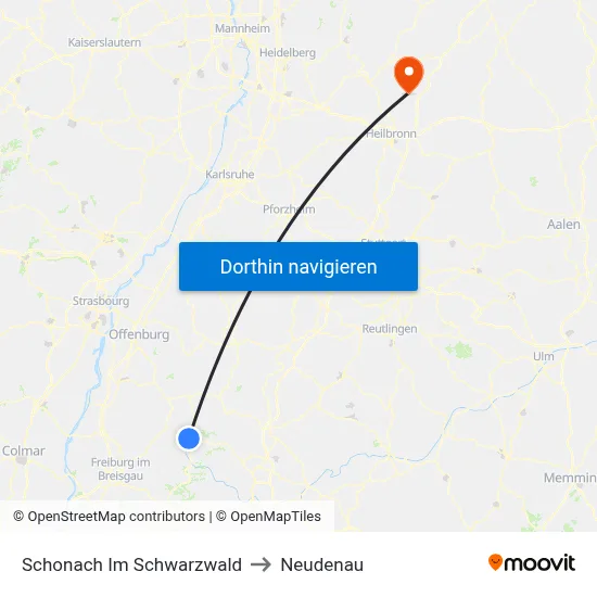 Schonach Im Schwarzwald to Neudenau map