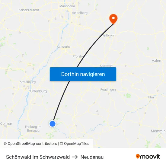 Schönwald Im Schwarzwald to Neudenau map
