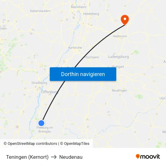 Teningen (Kernort) to Neudenau map