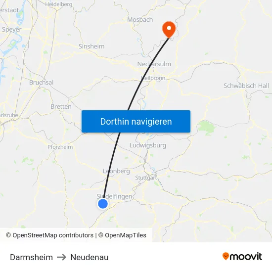 Darmsheim to Neudenau map
