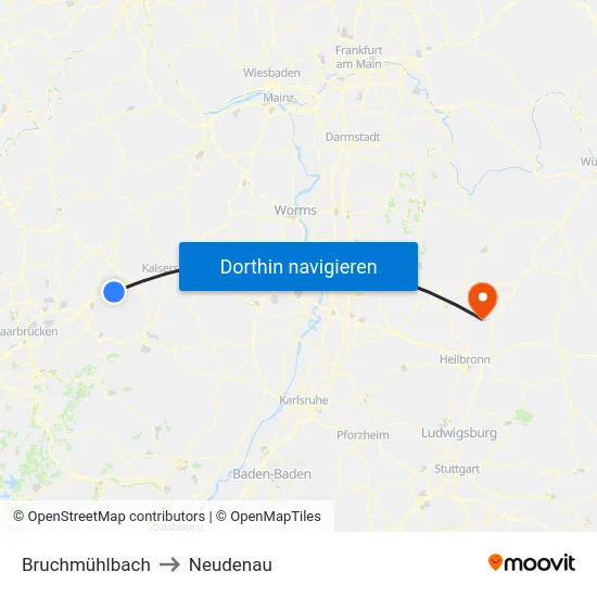 Bruchmühlbach to Neudenau map