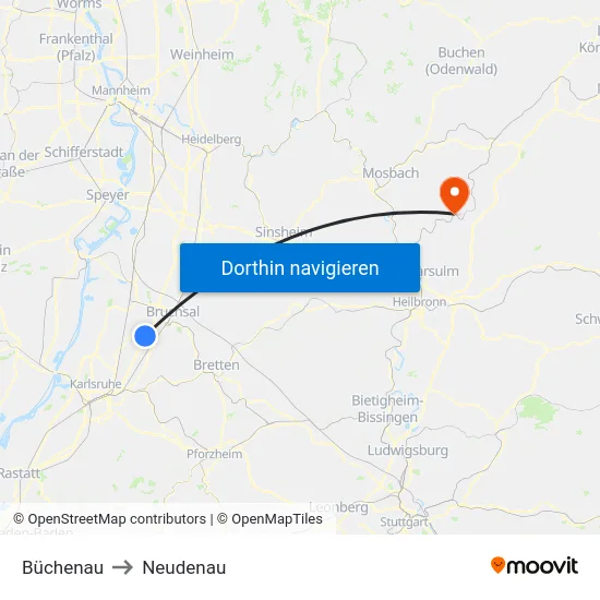 Büchenau to Neudenau map