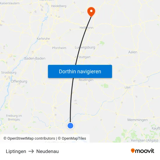 Liptingen to Neudenau map