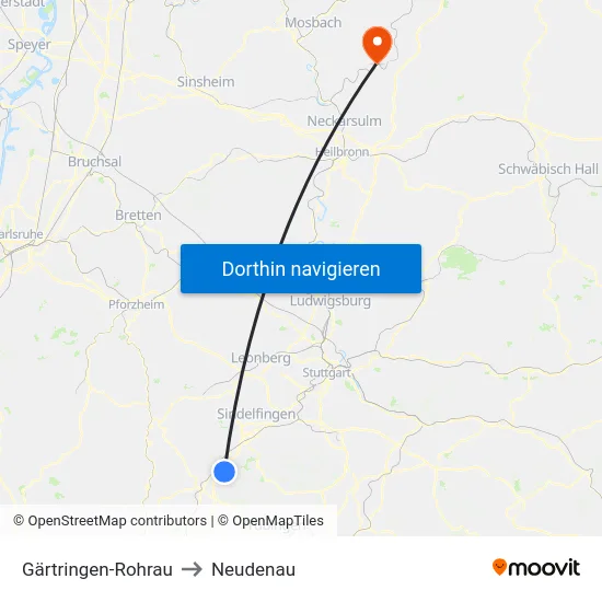 Gärtringen-Rohrau to Neudenau map