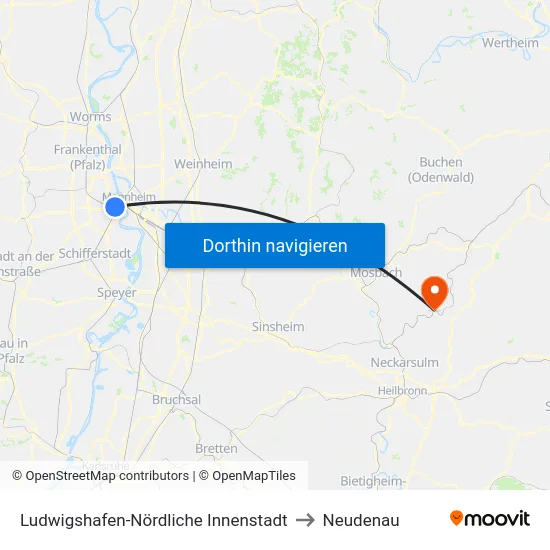 Ludwigshafen-Nördliche Innenstadt to Neudenau map