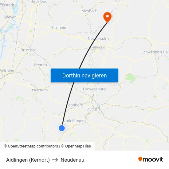 Aidlingen (Kernort) to Neudenau map