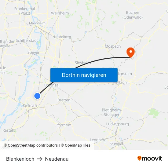 Blankenloch to Neudenau map