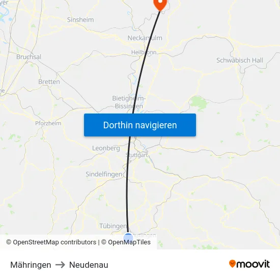 Mähringen to Neudenau map