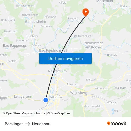 Böckingen to Neudenau map
