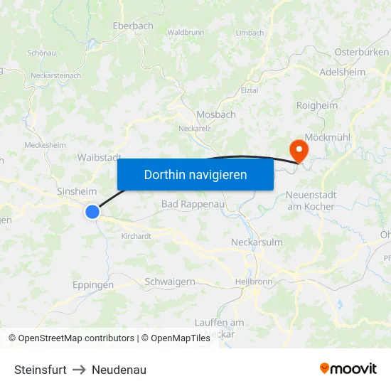 Steinsfurt to Neudenau map