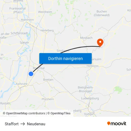 Staffort to Neudenau map