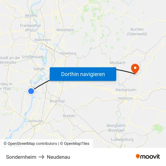 Sondernheim to Neudenau map