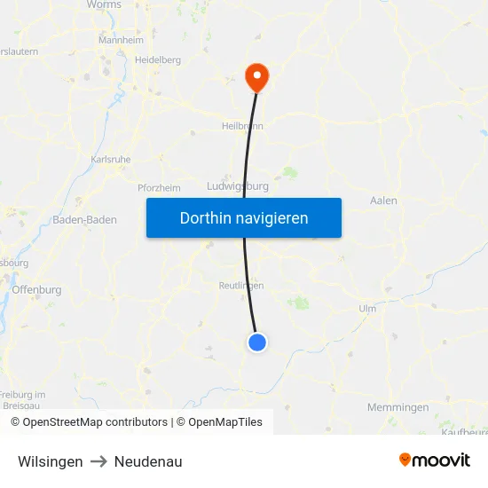 Wilsingen to Neudenau map