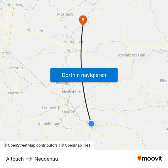 Altbach to Neudenau map