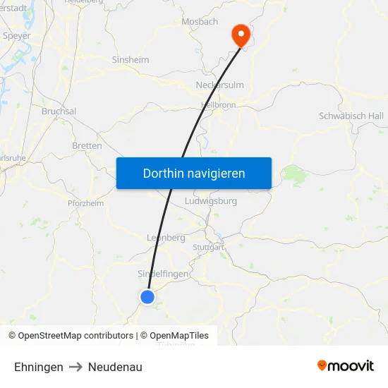 Ehningen to Neudenau map