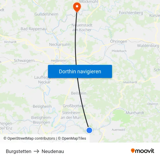 Burgstetten to Neudenau map