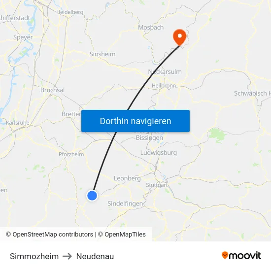Simmozheim to Neudenau map