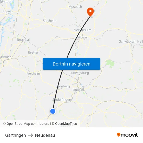 Gärtringen to Neudenau map