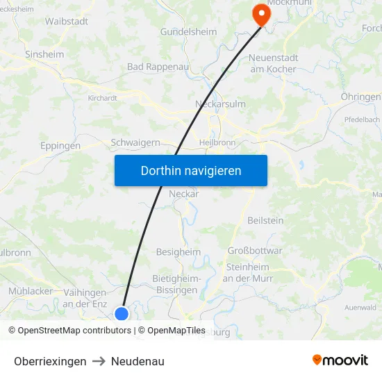 Oberriexingen to Neudenau map