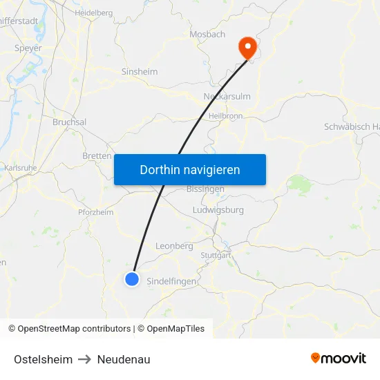 Ostelsheim to Neudenau map